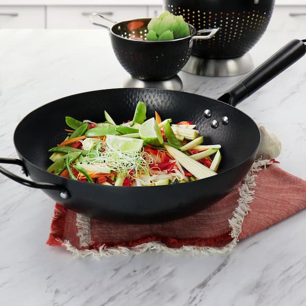 Gibson Home Hammered 13 in. Black Heavy Gauge Carbon Steel Wok