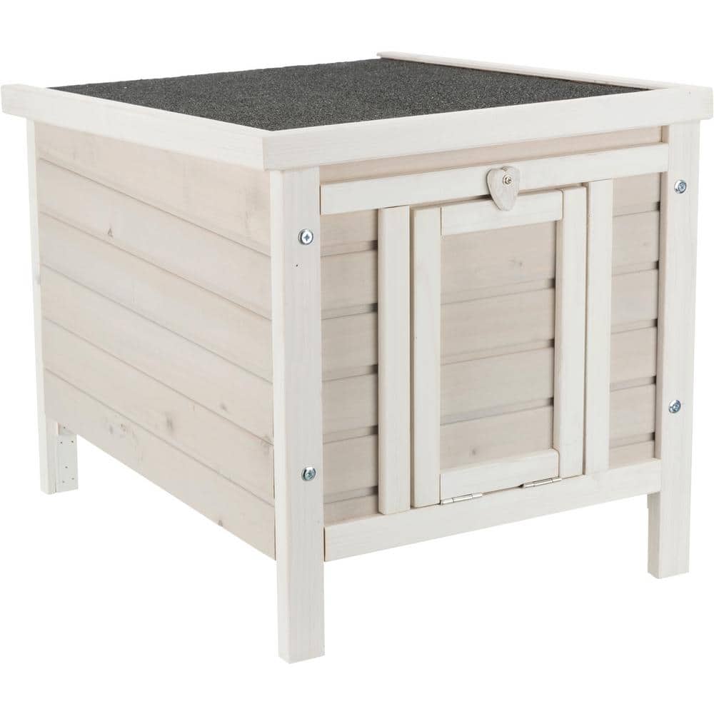 Light Gray Pine Wood Outdoor Cat House with Hinged Roof