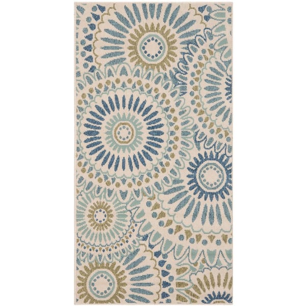 SAFAVIEH Veranda Cream/Green Doormat 2 ft. x 4 ft. Floral Indoor/Outdoor Patio Area Rug