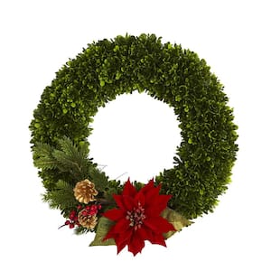 18 in. Tea Leaf Poinsettia and Pine Artificial Wreath