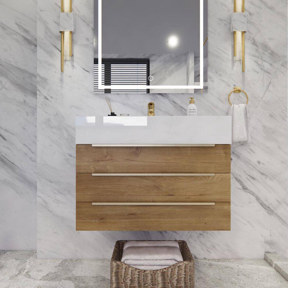 Bethany 30 in. W x 20 in. D x 22 in. H Single Sink Floating Bath Vanity in Oak with White Acrylic Top price history on PriceWatchPro