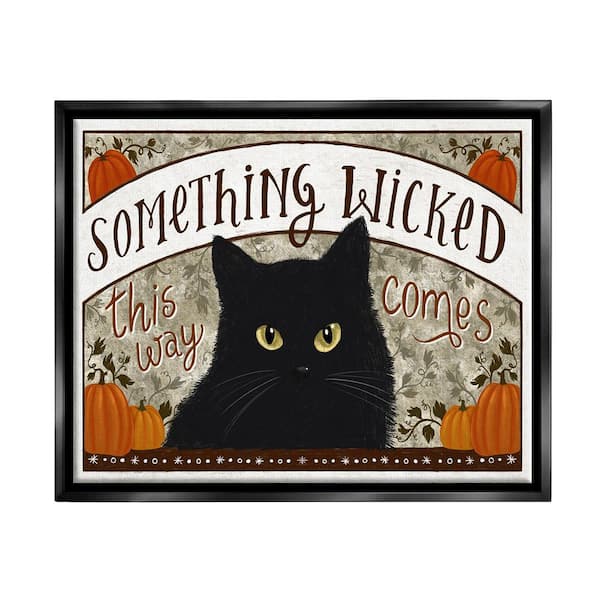 Stupell Industries Something Wicked Black Cat by Raquel Maciel 1-Piece Floater Frame Graphic Print Animal Poster Art Print 21 in. x 17 in.
