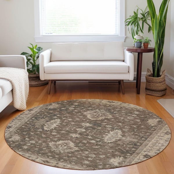 Chantille Machine Washable Indoor/Outdoor Abstract ACN1739 Brown 8 ft. x 8 ft. Round Rug