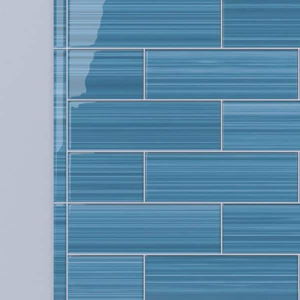 Bodesi Hand Painted Trim 1 in. x 12 in. Astoria Blue 60 Glass tile (0.083 sq. ft./1 Piece)