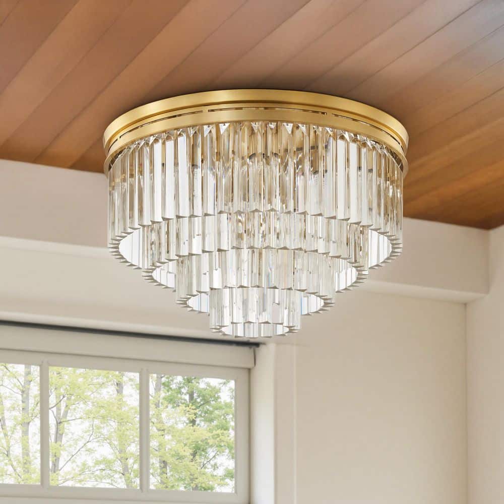 18-Light Gold Tiered Crystal Chandelier Flush Mount Lighting with No Bulbs Included price history on PriceWatchPro