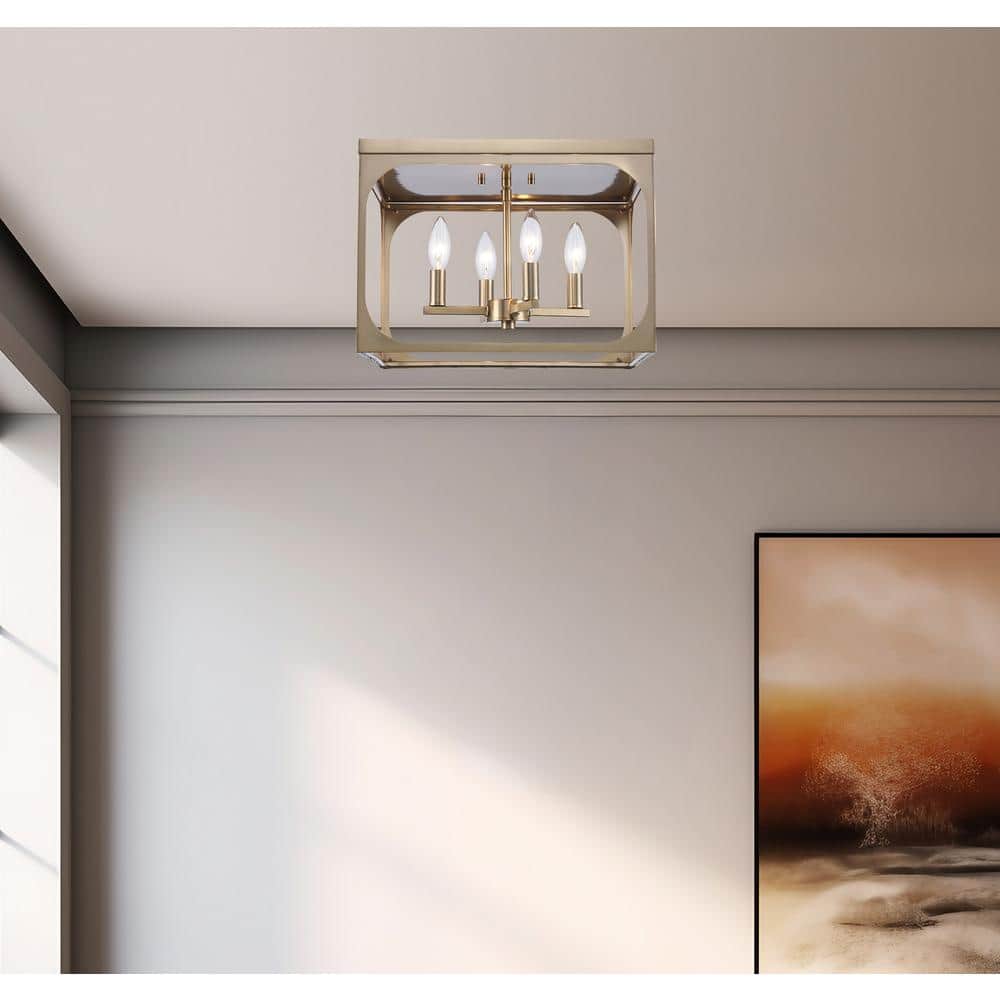 Antique Gold Metal Cage Flush Mount Ceiling Light