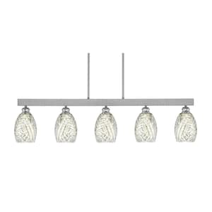 Albany 60-Watt 5-Light Brushed Nickel Linear Pendant Light with Natural Fusion Glass Shades and No Bulbs Included