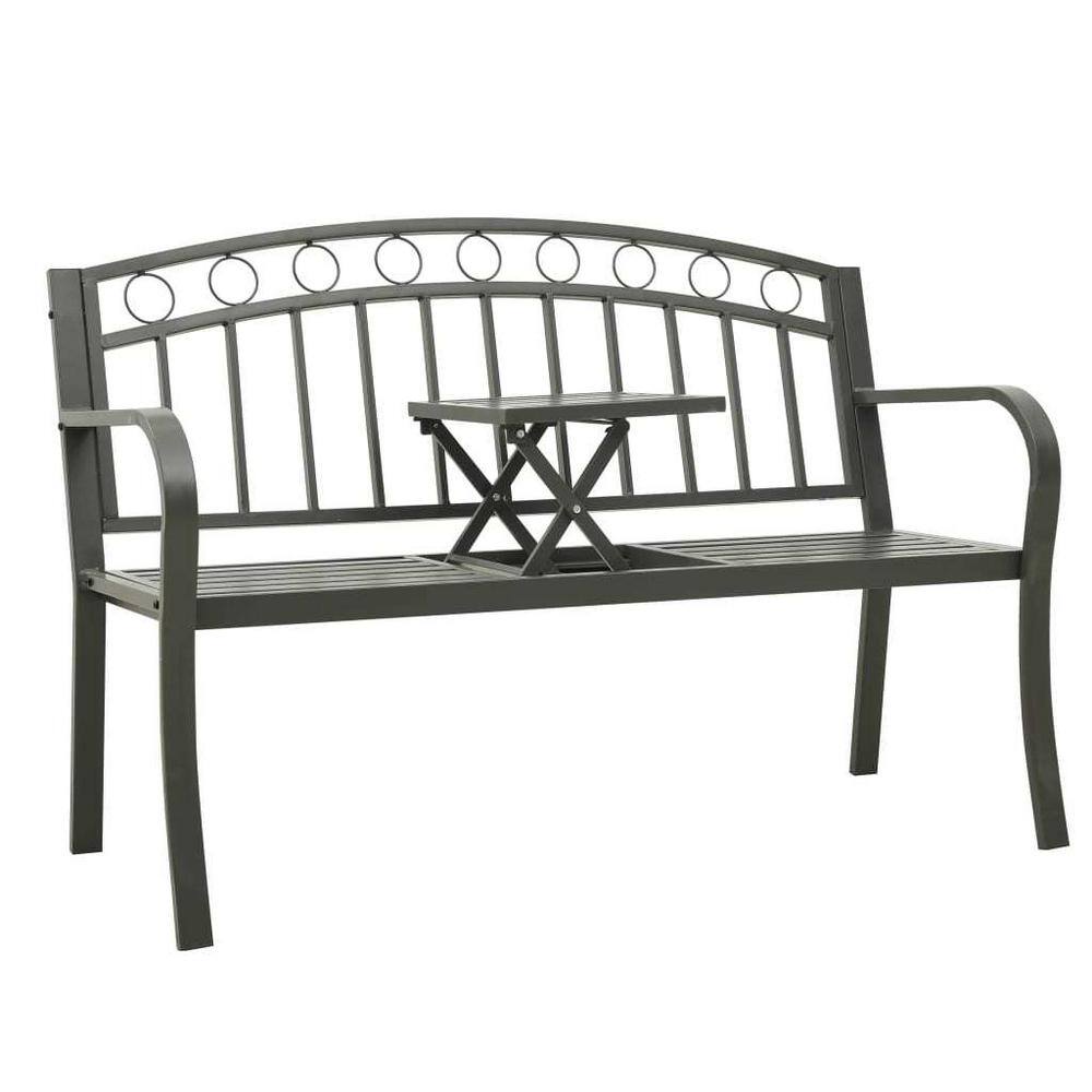 49.2 in. Metal Patio Outdoor Garden Powder Coated Steel Bench in Gray with a Table price history on PriceWatchPro