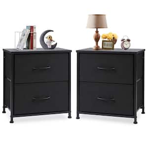 Sandra Black 18 in. W 2-Drawer Dresser with Fabric Bins and Steel Frame Nighstand Chest of Drawers(Set of 2)