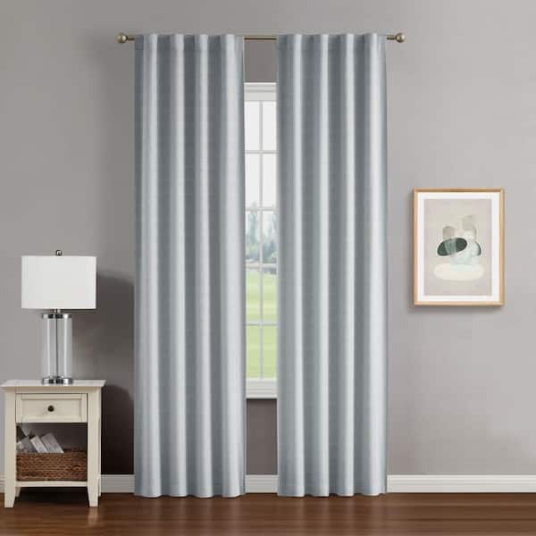 Creative Home Ideas Tobie Light Grey Jacquard Polyester 38 in. W x 108 in.  L Back Tab Blackout Curtain (2-Panels with 2-Tiebacks) YMC016472 - The Home  Depot