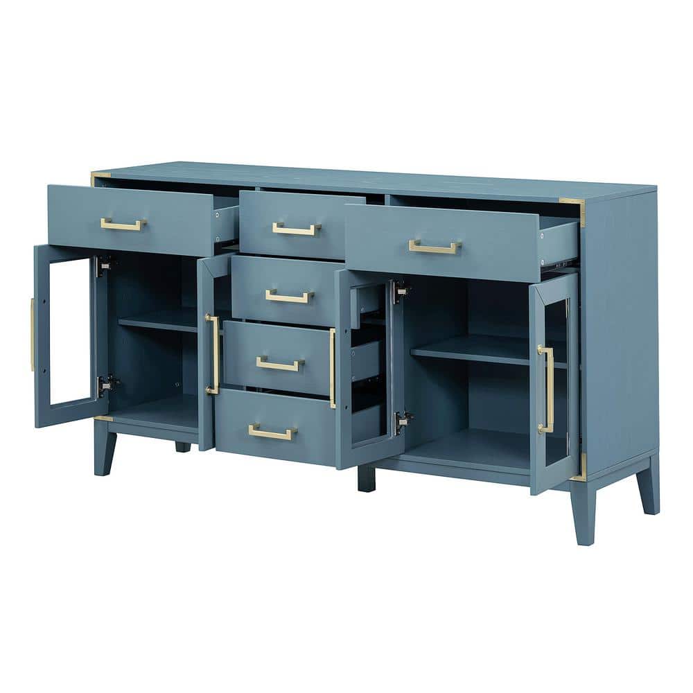 60 in. W x 15.9 in. D x 34.2 in. H Bathroom Blue Linen Cabinet