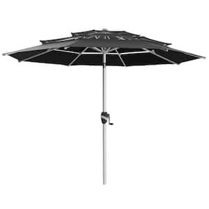 9ft. 3-Tier Aluminum Outdoor Market Umbrella Patio Umbrella, 5-YEAR Fade-Resistant & Push Button Tilt in Carbon