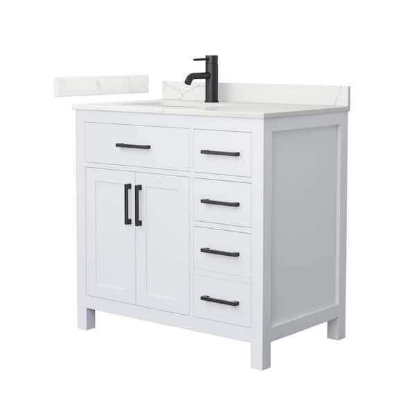 Wyndham Collection Beckett 36 in. Single Freestanding White Bath Vanity with Giotto Quartz Top (Assembled)