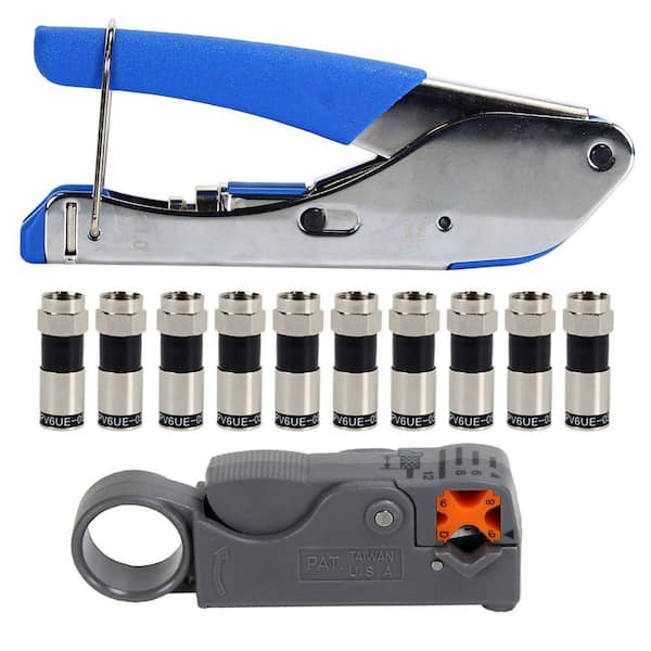 PerfectVision 7-3/4 in. Coaxial Cable Install Kit with 10 Connectors, 1 Prep Tool and 1 Compression Tool