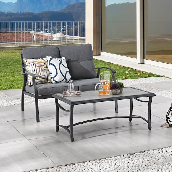 2-Piece Outdoor Conversation Set with Dark Gray Cushions