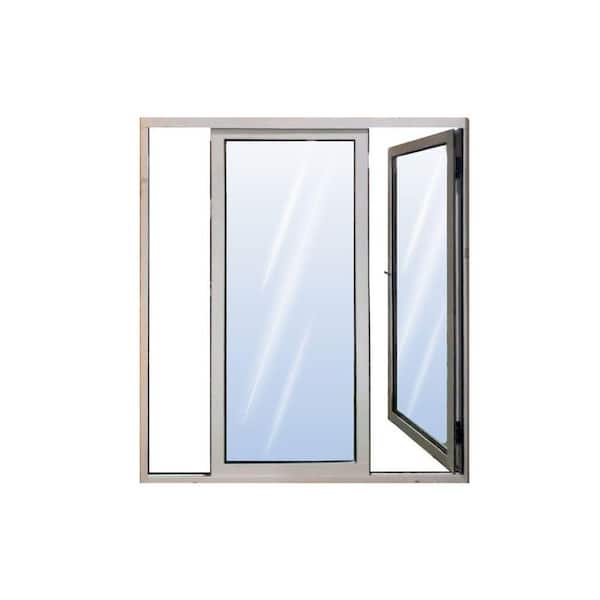 Avora Elite 72 in. x 80 in. Pano Folding Door in White with Right Side Stacked in Aluminum and Left Hand Lock