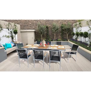 Doza Light Gray 9-Piece Aluminum Outdoor Dining Set with Sling Set in Black
