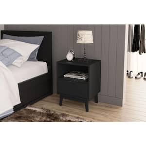 Victoria 1-Drawer Black Nightstand (22.2 in. H x 17.52 in. W x 13.98 in. D)