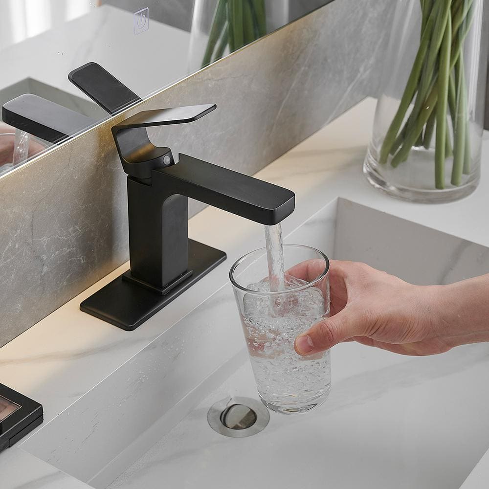 Matte Black Single Handle Bathroom Faucet with Drain Assembly