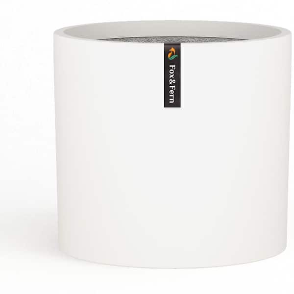 FOX & FERN Modern 8 in. Matte White Fiberstone Planter with Drainage (Fits Plant Stand)