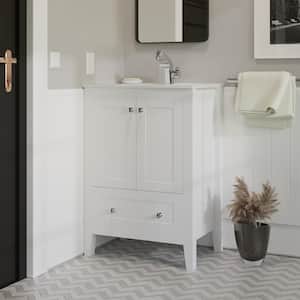 Cannes 24 in. Single, 2 Doors, 1 Drawer, Bathroom Vanity in White with White Countertop with White Basin
