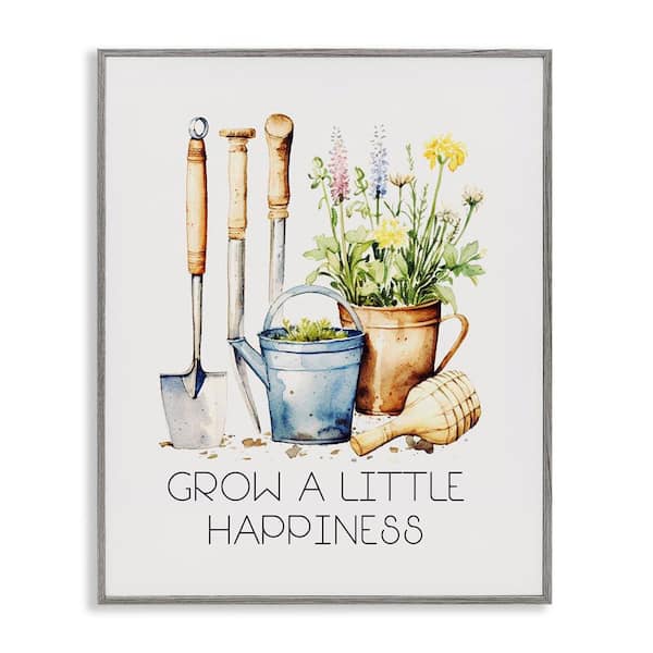 Stupell Industries Grow Happiness Gardening by Karen Smith Gray Framed Nature Giclee Art Print 20 in. x 16 in.