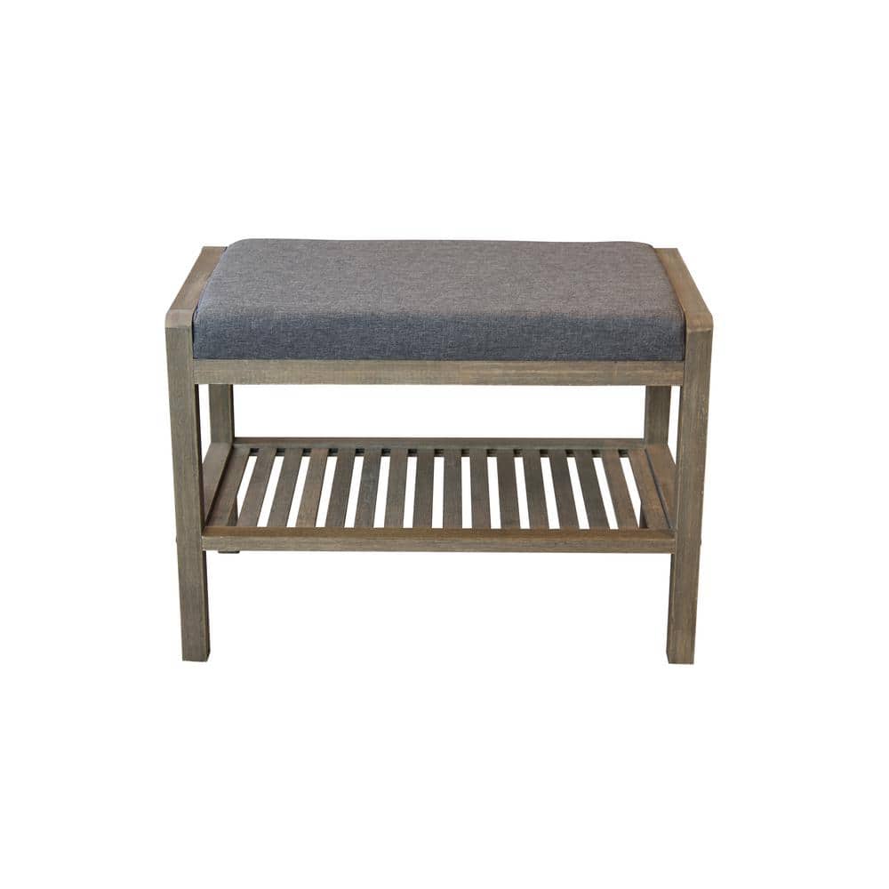 Brushed Gray Solid Bamboo Versatile Storage Bench