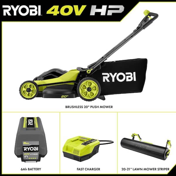 40V HP Brushless 20 in. Cordless Battery Walk Behind Push Lawn Mower with Lawn Striper, 6.0 Ah Battery, and Charger