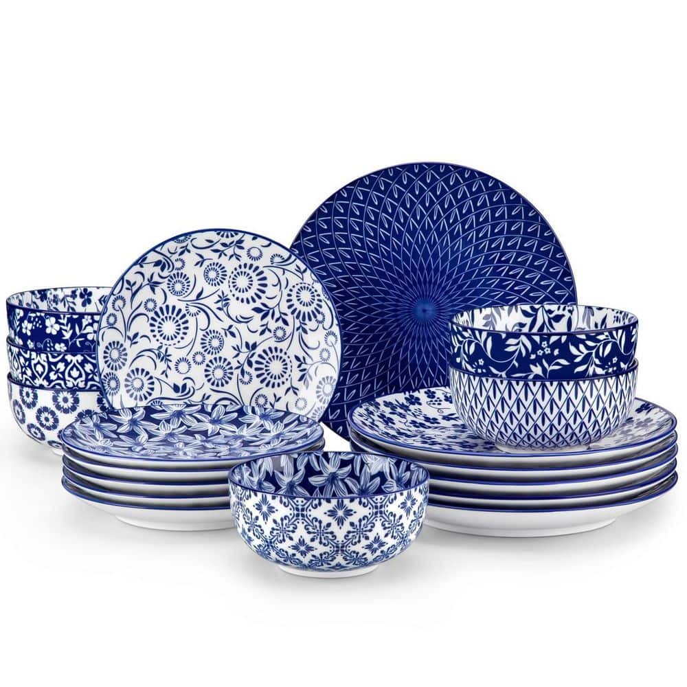 Numhew 18-Piece Blue Porcelain Dinnerware Sets, Plates and Bowls