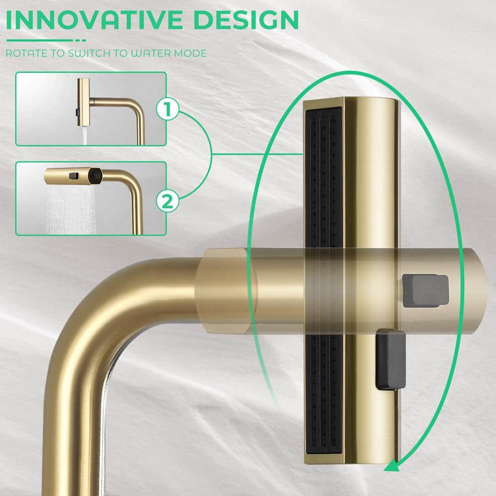 Brushed Gold Stainless Steel High-Arc Kitchen Faucet with Pull-Out Spray