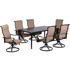 Hammond 7-Piece Dining Set with a 70 in. x 40 in. Cast-Top Dining Table and 6 Sling Swivel Rockers