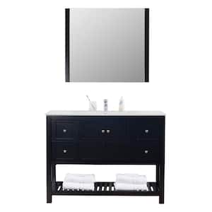 Manhattan 48 in. W x 18 in. D Bath Vanity in Black with White Ceramic Basin(s) and Mirror