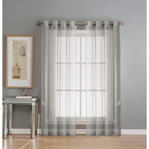 Window Elements Silver Solid Grommet Sheer Curtain - 54 in. W x 84 in. L  (Set of 2)