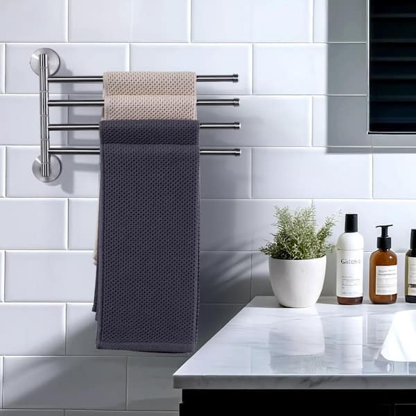 13.2 in. Wall Mounted Stainless Steel 4-Arm Swivel Bathroom Towel Holder Towel Bar in Brushed Nickel