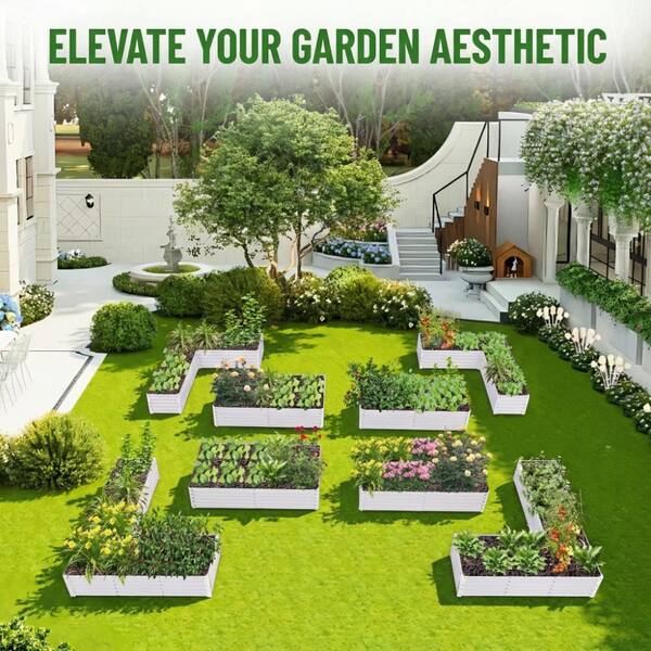 8-Piece White Metal Raised Garden Bed for Flexible Backyard