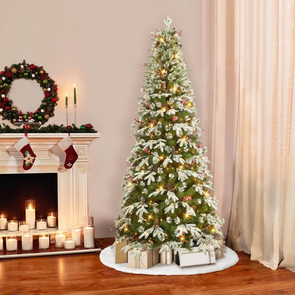 7.5 ft Pre-Lit White Spruce Christmas Tree with Lights and Pine Cones