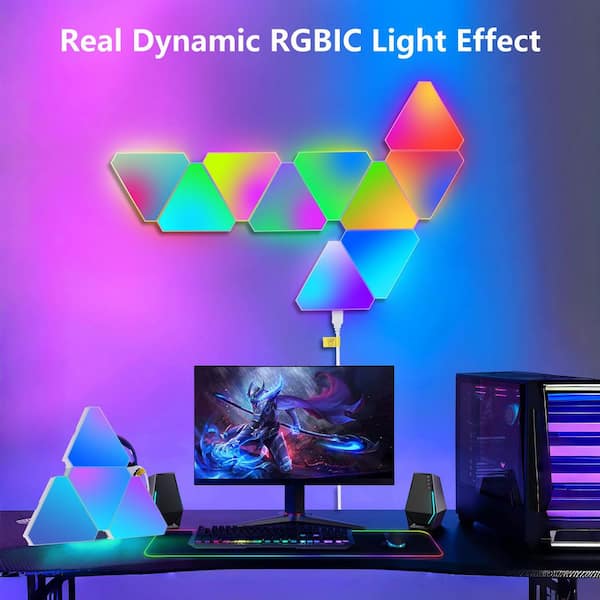 4.3 in. x 5 in. White 10-Pack Triangular RGB LED Wall Light Panels, App and Remote Controlled for Gaming Room, Bedroom