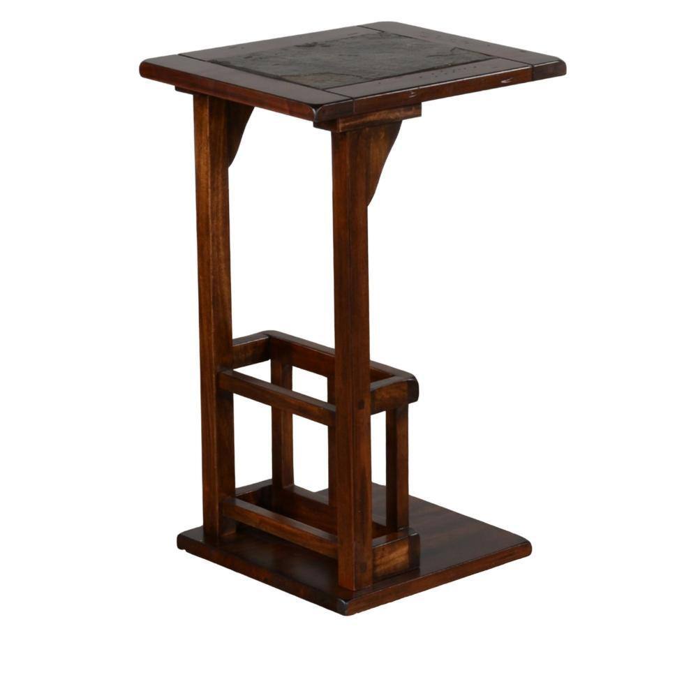 Odel Dark Brown Mahogany Wood Side Table with Magazine Rack