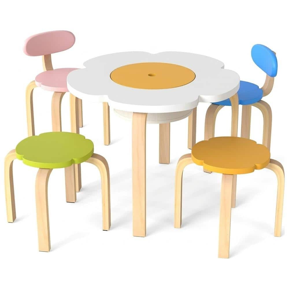 23.5 in. Multicolor Flower Shaped Kids Table and Chair Set with 2 Chairs and 2 Stools for Play and Crafts price history on PriceWatchPro