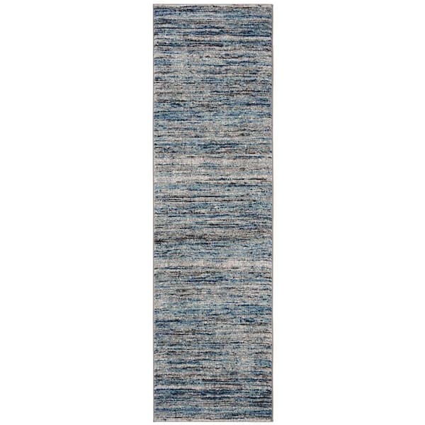 Galaxy 2 ft. x 10 ft. Blue/Gray Striped Abstract Runner Rug