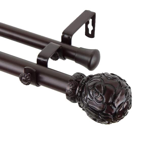 Rod Desyne 120 in. - 170 in. 1 in. Rosy Double Curtain Rod Set in Mahogany