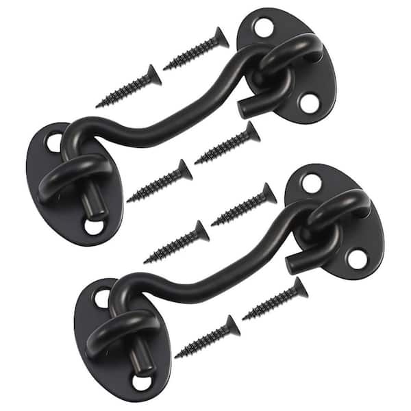 Unbranded 4 in, Privacy Hook Eye Latch for Barn Door Stainless Steel Gate Lock Cabin Hooks for Shutters Windows Slide Black 2-Pack