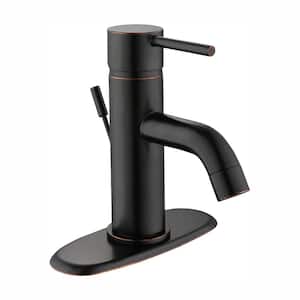 Modern Single-Handle Single Hole Low-Arc Bathroom Faucet in Bronze