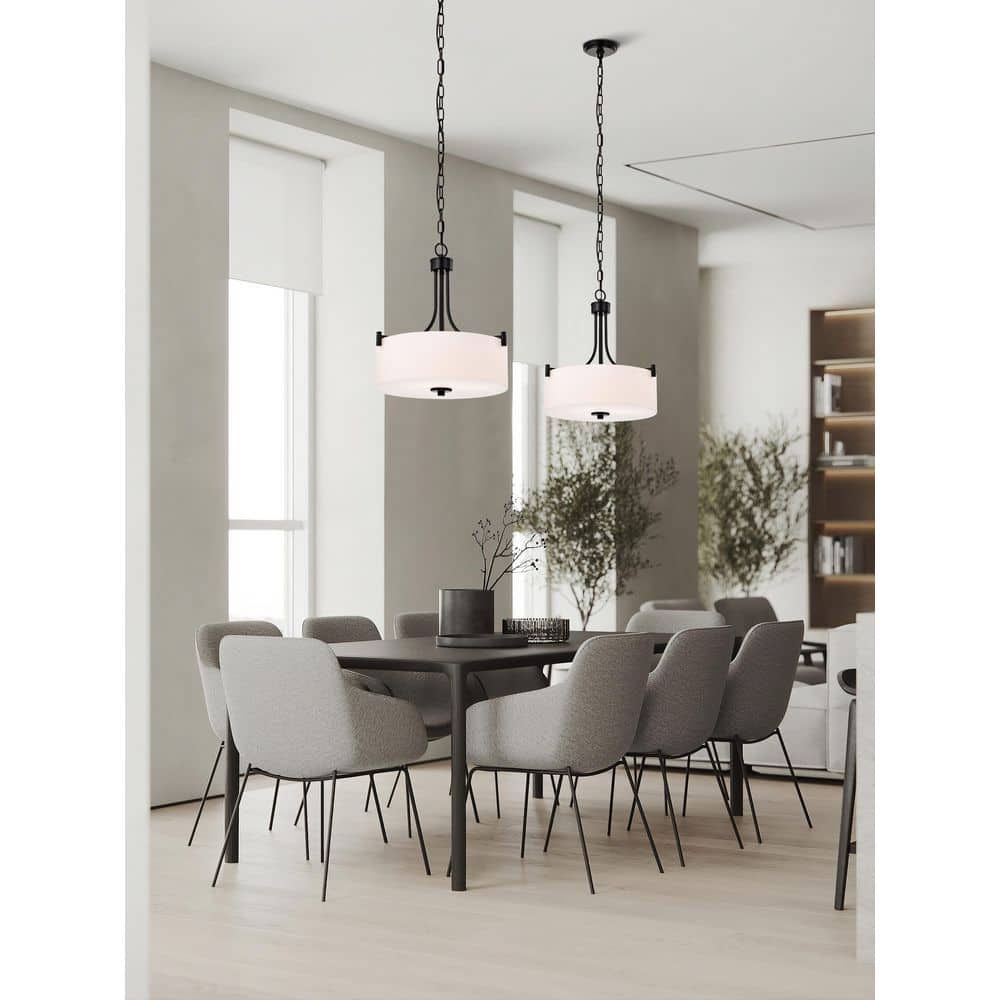 Liam 60-Watt 3-Light Matte Black Shaded Pendant Light with White Opal Glass Shade, No Bulbs Included price history on PriceWatchPro