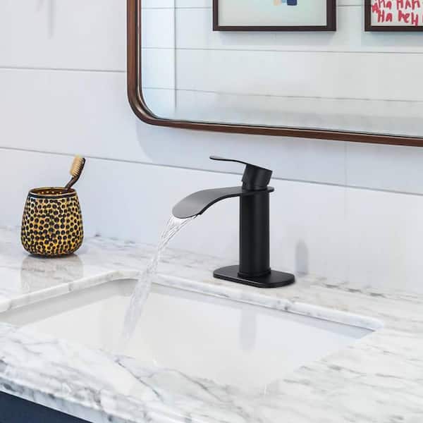 Single Handle Single Hole Bathroom Faucet with Pop-Up Drain Included in Matte Black