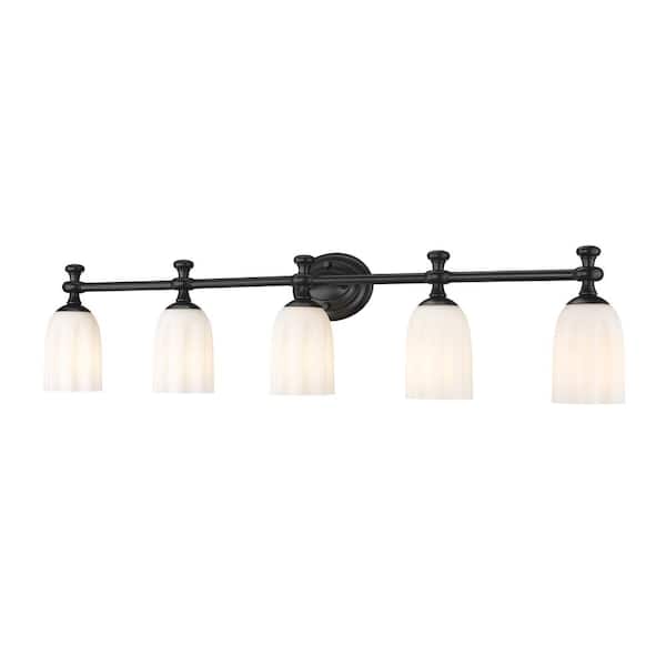 Unbranded Orion 40.25 in. 5-Light Matte Black Vanity-Light with Opal Etched Glass Shade