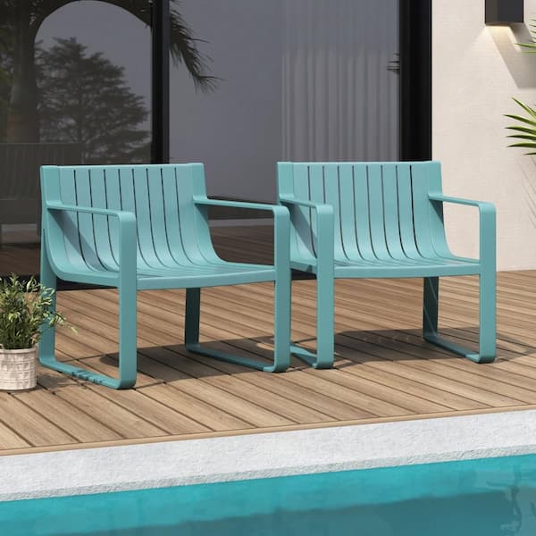Costway Blue Patio Chairs Weather-Resistant Plastic Outdoor Dining Chair (Set of 2)