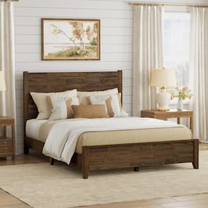 Echo 60 in. W Rustic Dark Brown Wood Solid Wood Frame Queen Size Platform Bed Frame with Wooden Headboard Bed Frame