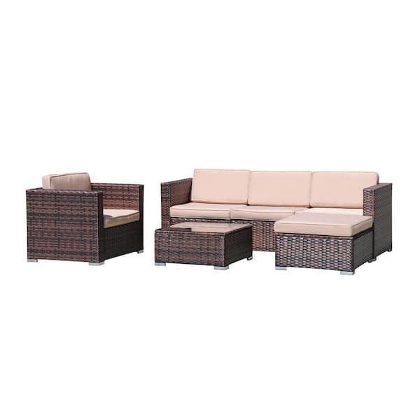 Tatayosi 4-Piece Steel Wicker Outdoor Conversation Sectional with Cushions in Beige
