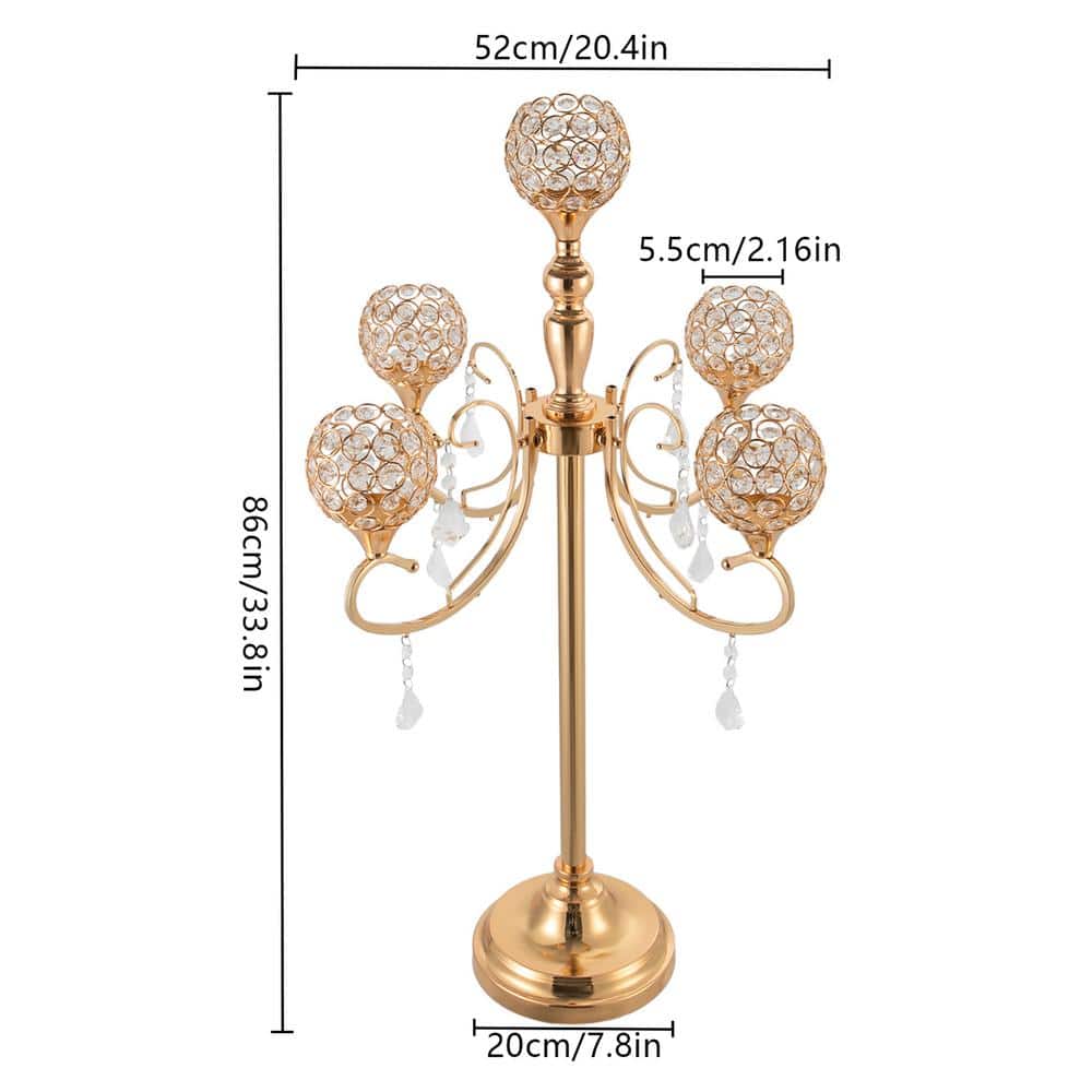Gold Crystal 5-Arm Tabletop Candelabra Set